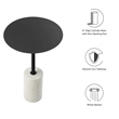 Modway Lyric Round Marble & Iron Side Table with Cylinder Base in White/Black