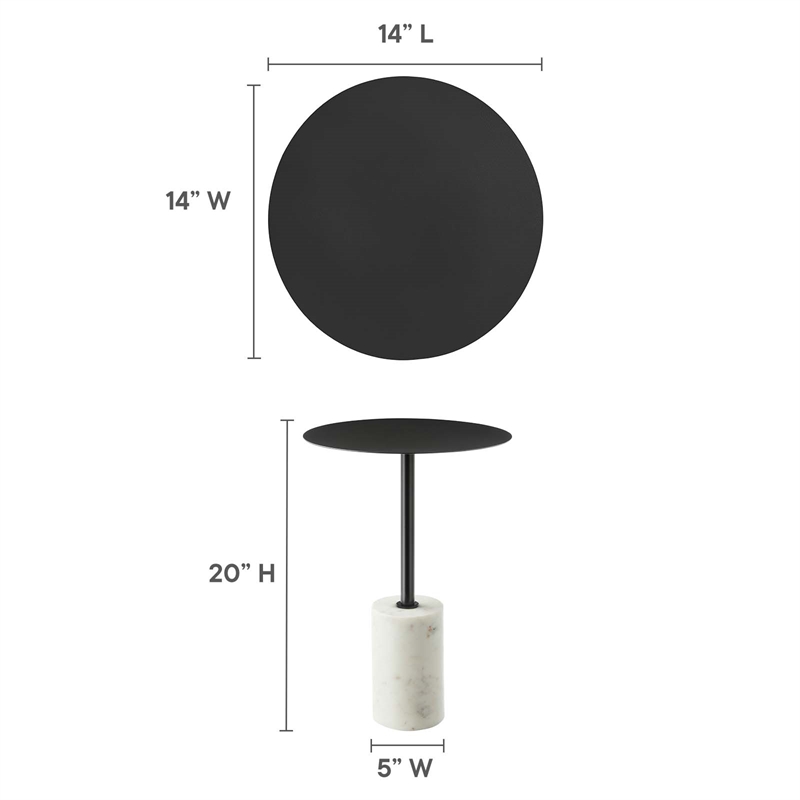 Modway Lyric Round Marble & Iron Side Table with Cylinder Base in White/Black
