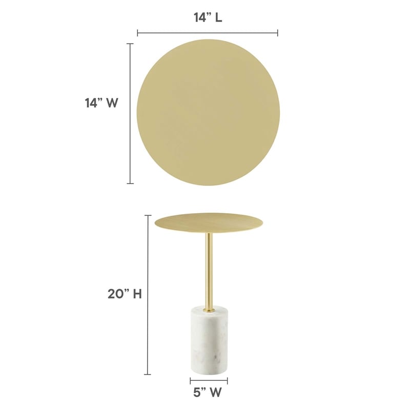 Modway Lyric Round Side Table in White Brass