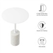Modway Lyric Round Marble & Iron Side Table with Cylinder Base in White