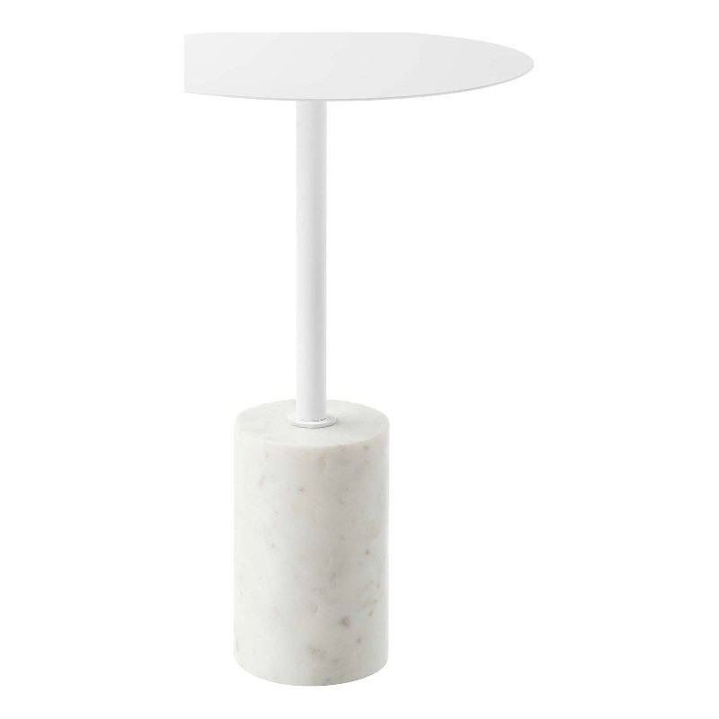Modway Lyric Round Marble & Iron Side Table with Cylinder Base in White