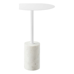 Modway Lyric Round Marble & Iron Side Table with Cylinder Base in White