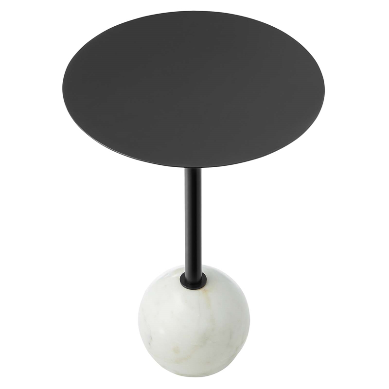 Modway Aliza Round Iron Metal & Marble Side Table in Black and White
