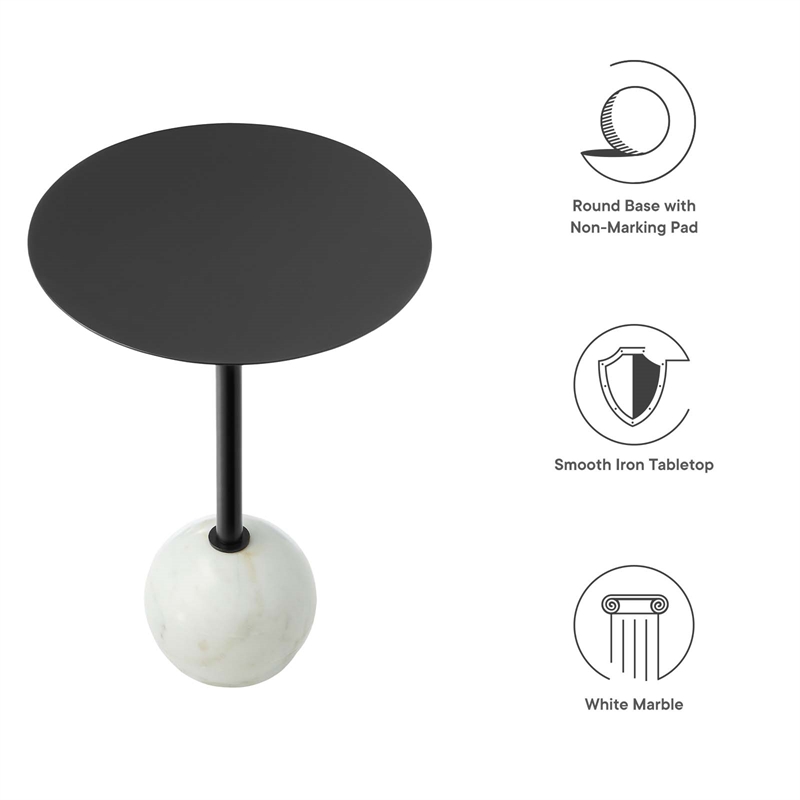 Modway Aliza Round Iron Metal & Marble Side Table in Black and White
