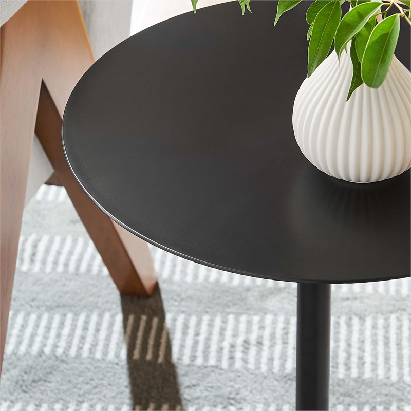 Modway Aliza Round Iron Metal & Marble Side Table in Black and White