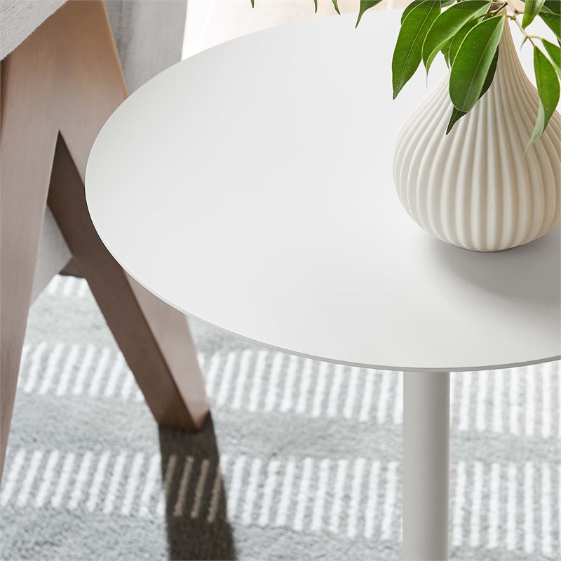 Modway Aliza Round Iron Metal and Marble Side Table in White