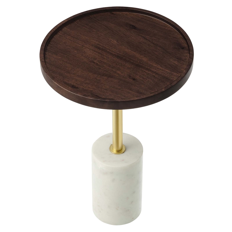 Modway Amina Round Acacia Wood Side Table in White and Walnut
