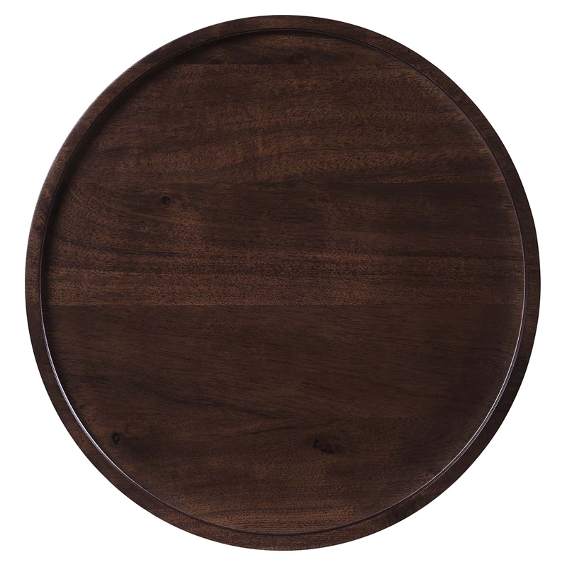 Modway Amina Round Acacia Wood Side Table in White and Walnut