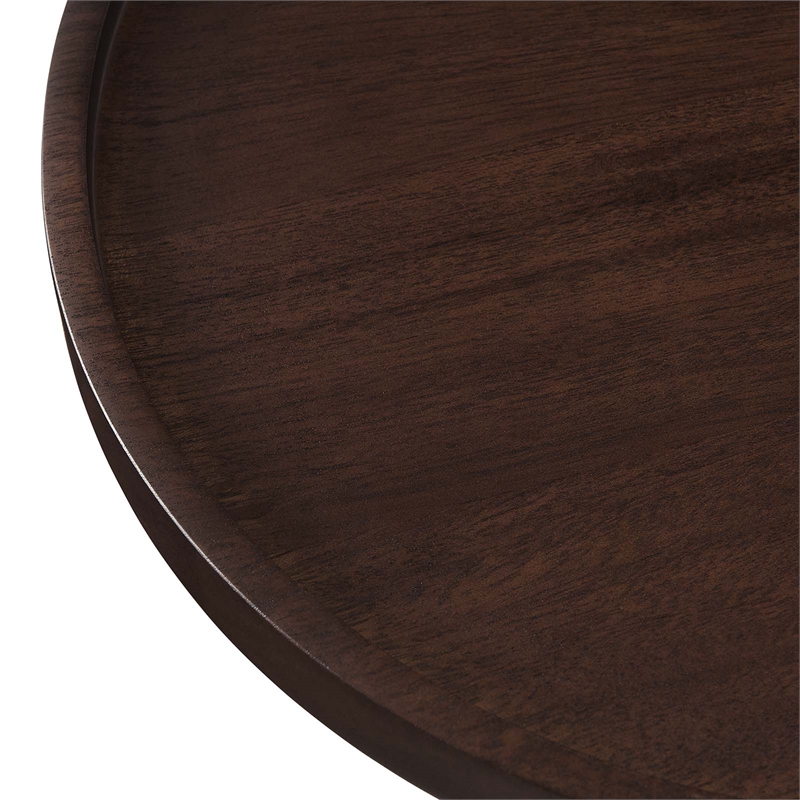Modway Amina Round Acacia Wood Side Table in White and Walnut