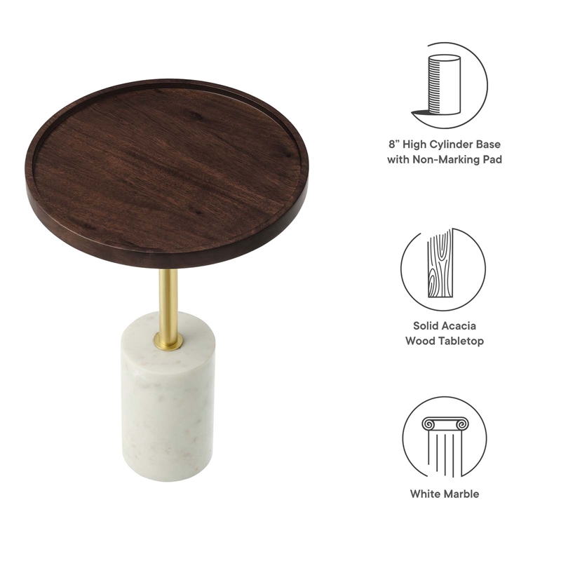 Modway Amina Round Acacia Wood Side Table in White and Walnut