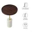 Modway Amina Round Acacia Wood Side Table in White and Walnut