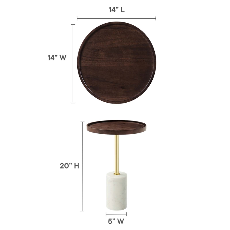 Modway Amina Round Acacia Wood Side Table in White and Walnut
