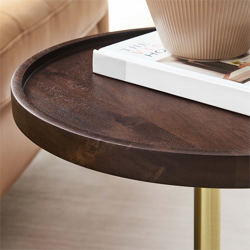 Modway Amina Round Acacia Wood Side Table in White and Walnut