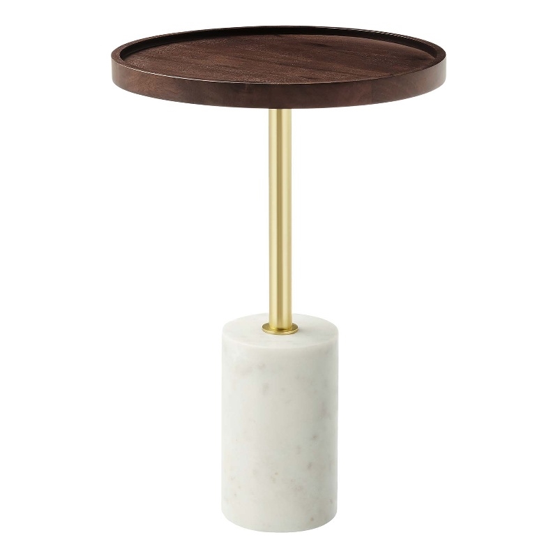 Modway Amina Round Acacia Wood Side Table in White and Walnut
