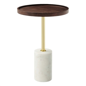 Modway Amina Round Acacia Wood Side Table in White and Walnut