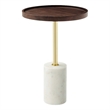 Modway Amina Round Acacia Wood Side Table in White and Walnut