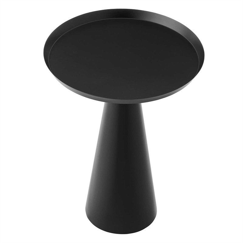 Modway Maren Round Iron Metal Side Table with Conical Pedestal Base in Black