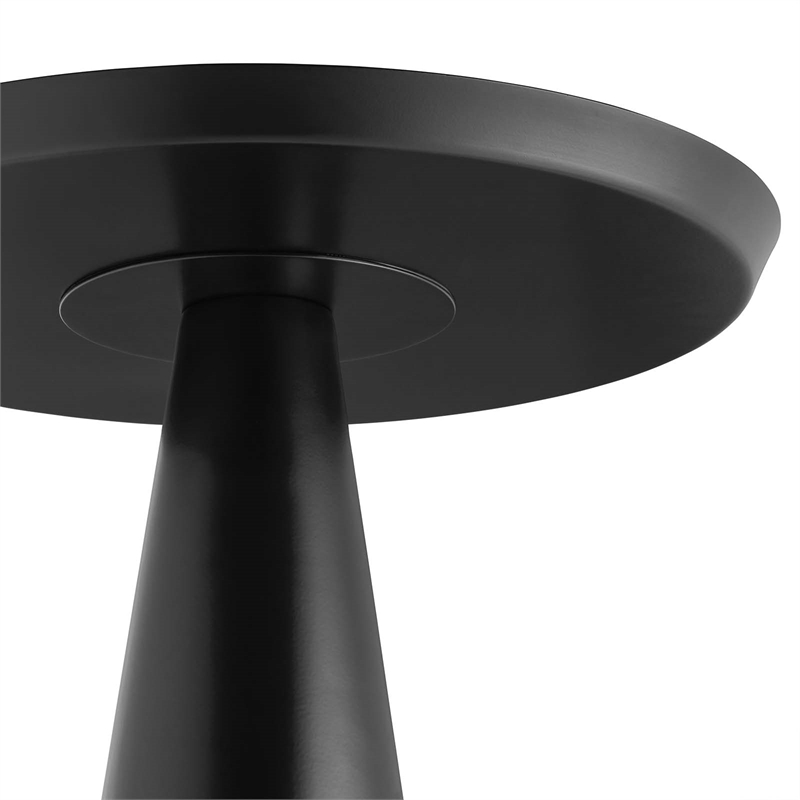 Modway Maren Round Iron Metal Side Table with Conical Pedestal Base in Black