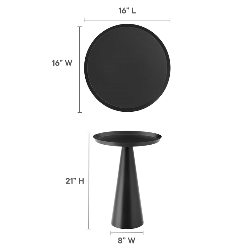 Modway Maren Round Iron Metal Side Table with Conical Pedestal Base in Black