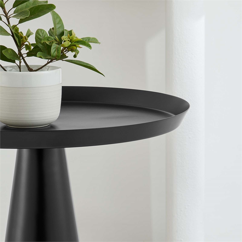 Modway Maren Round Iron Metal Side Table with Conical Pedestal Base in Black