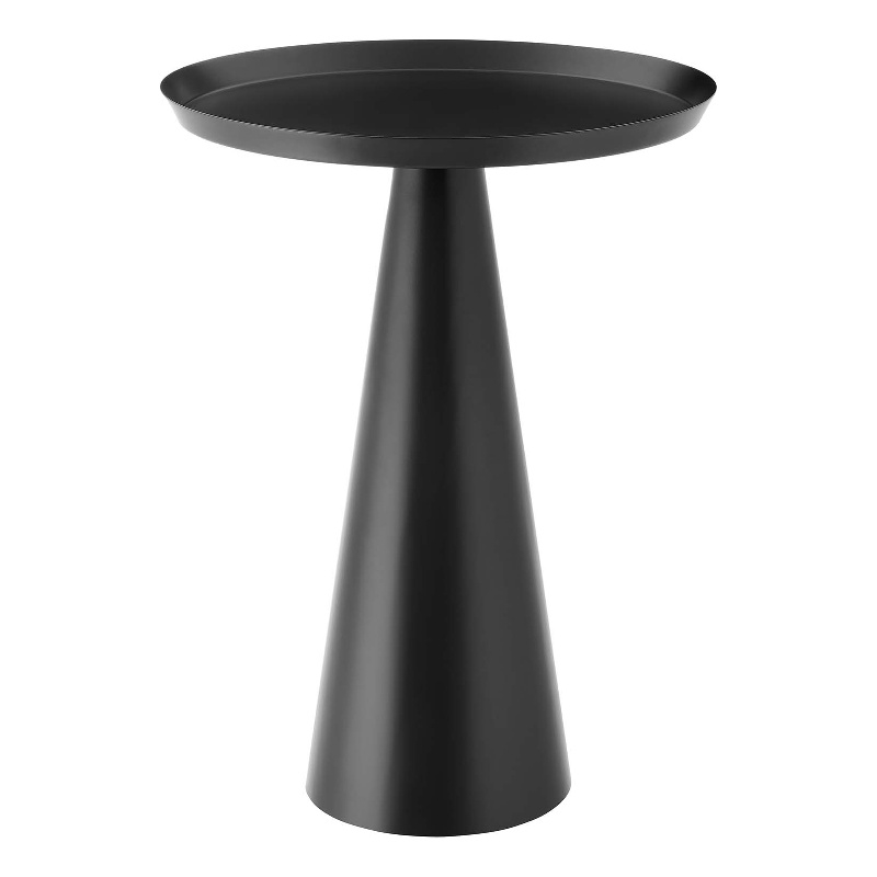 Modway Maren Round Iron Metal Side Table with Conical Pedestal Base in Black