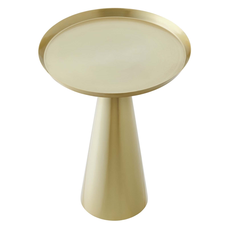 Modway Maren Round Iron Metal Side Table with Conical Pedestal Base in Brass