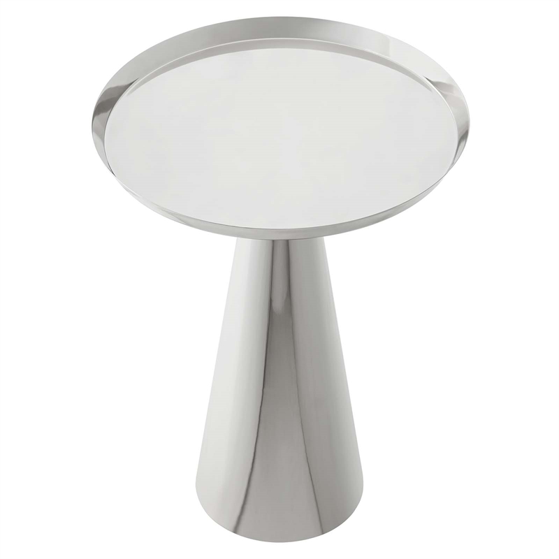 Modway Maren Round Iron Metal Side Table with Conical Pedestal Base in Nickel