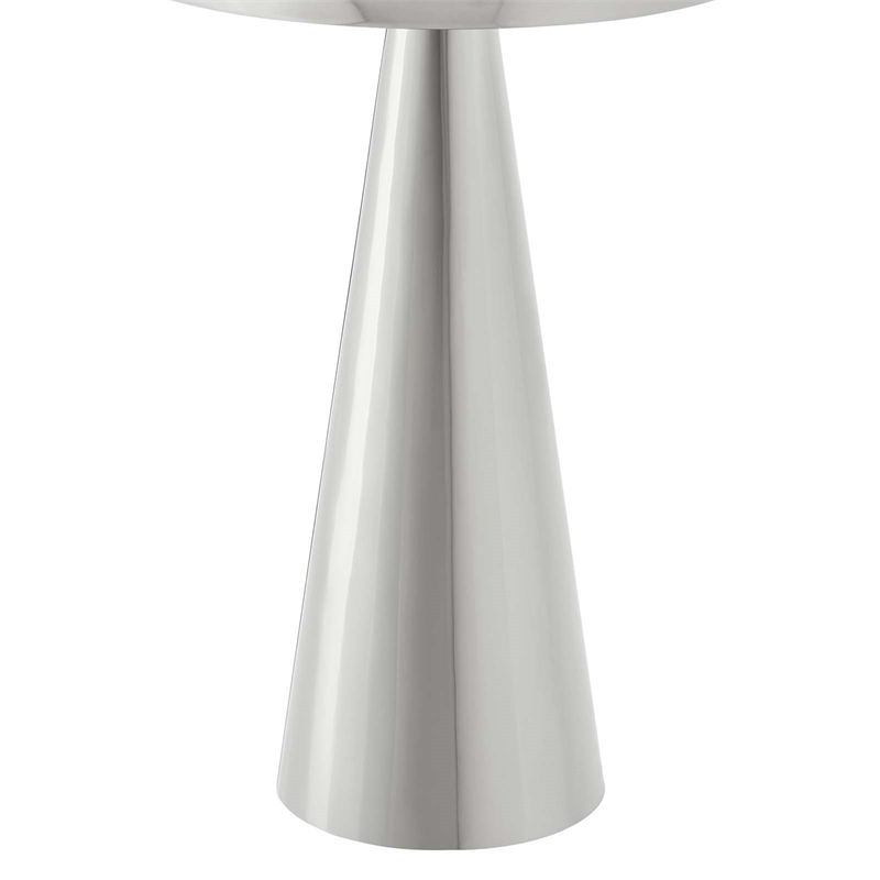 Modway Maren Round Iron Metal Side Table with Conical Pedestal Base in Nickel