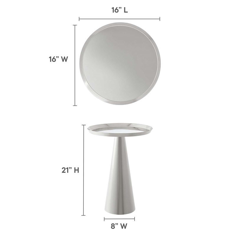 Modway Maren Round Iron Metal Side Table with Conical Pedestal Base in Nickel