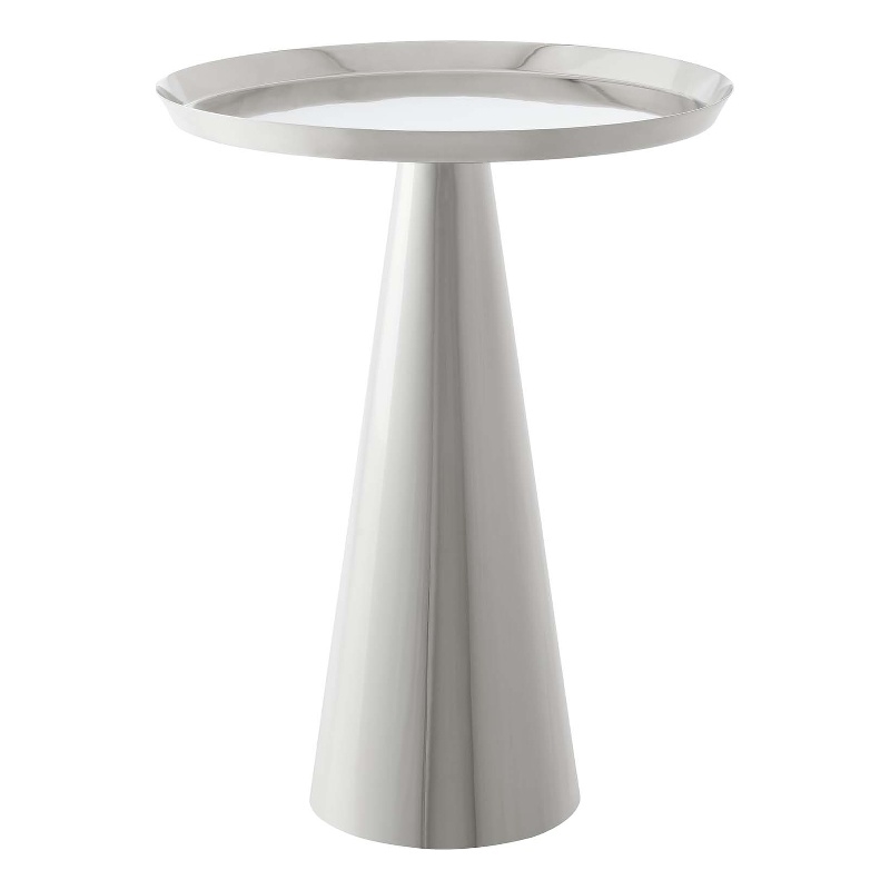 Modway Maren Round Iron Metal Side Table with Conical Pedestal Base in Nickel