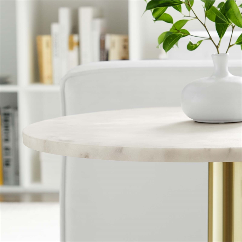 Modway Viva Round Metal & Marble Side Table in Brass and White