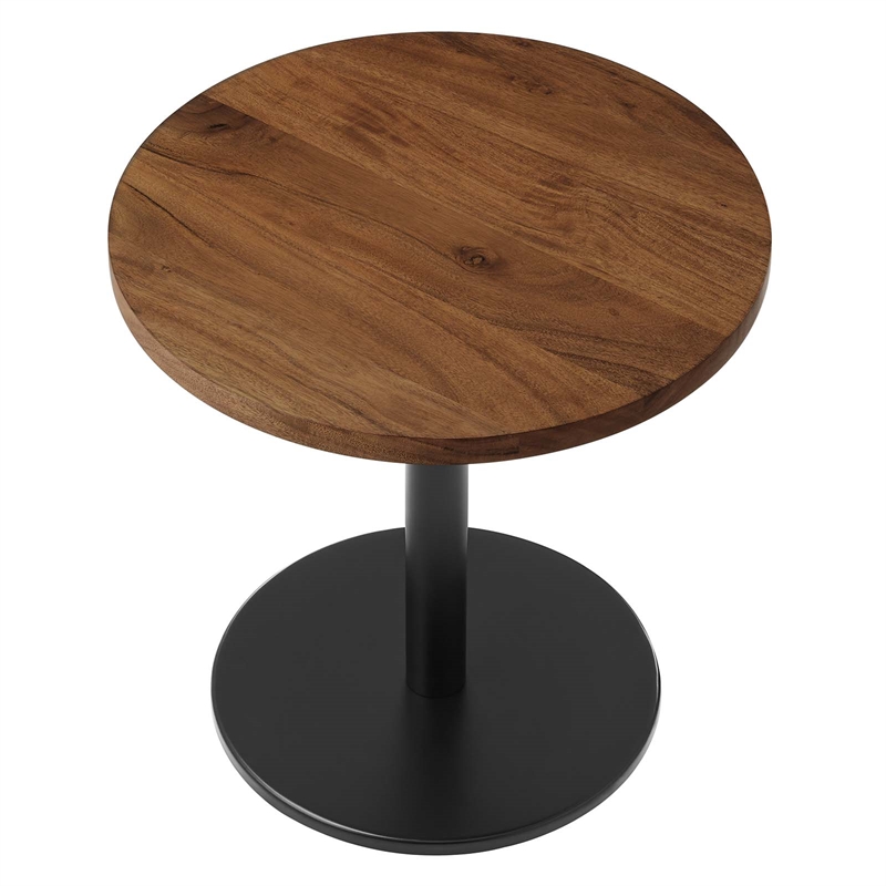 Modway Viva Round Metal & Acacia Wood Side Table in Black and Light Oak