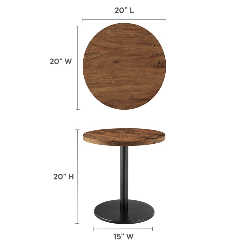 Modway Viva Round Metal & Acacia Wood Side Table in Black and Light Oak