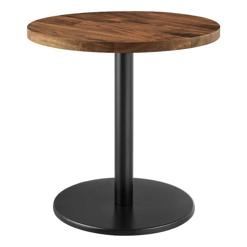 Modway Viva Round Metal & Acacia Wood Side Table in Black and Light Oak