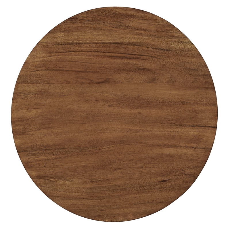 Modway Viva Round Metal & Acacia Wood Side Table in Brass and Light Oak