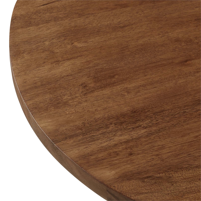 Modway Viva Round Metal & Acacia Wood Side Table in Brass and Light Oak