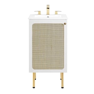 Modway Chaucer 18&quot Wood & Rattan Bathroom Vanity with Adjustable Shelf in White