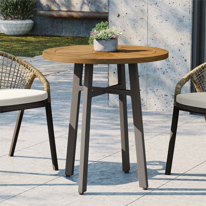 Modway Meadow Outdoor Teak Wood Dining Table in Natural Taupe/Oatmeal