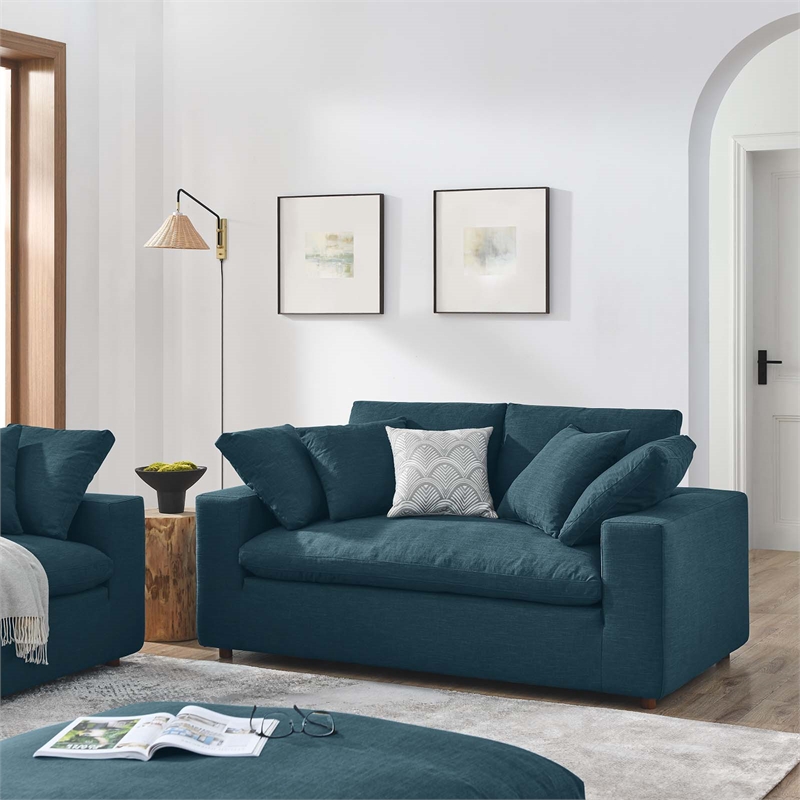 Modway Commix Upholstered Modern Fabric & Wood Loveseat in Azure