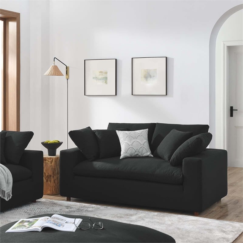 Modway Commix Upholstered Modern Fabric & Wood Loveseat in Black