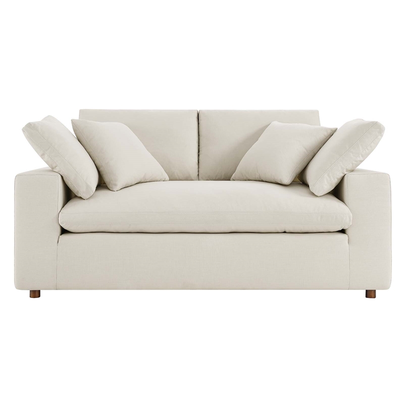 modway commix upholstered modern fabric & wood loveseat in light beige
