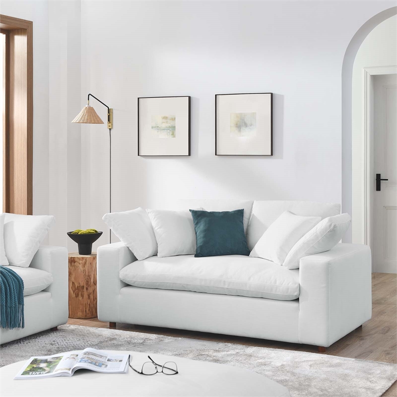 Modway Commix Upholstered Modern Fabric & Wood Loveseat in Pure White