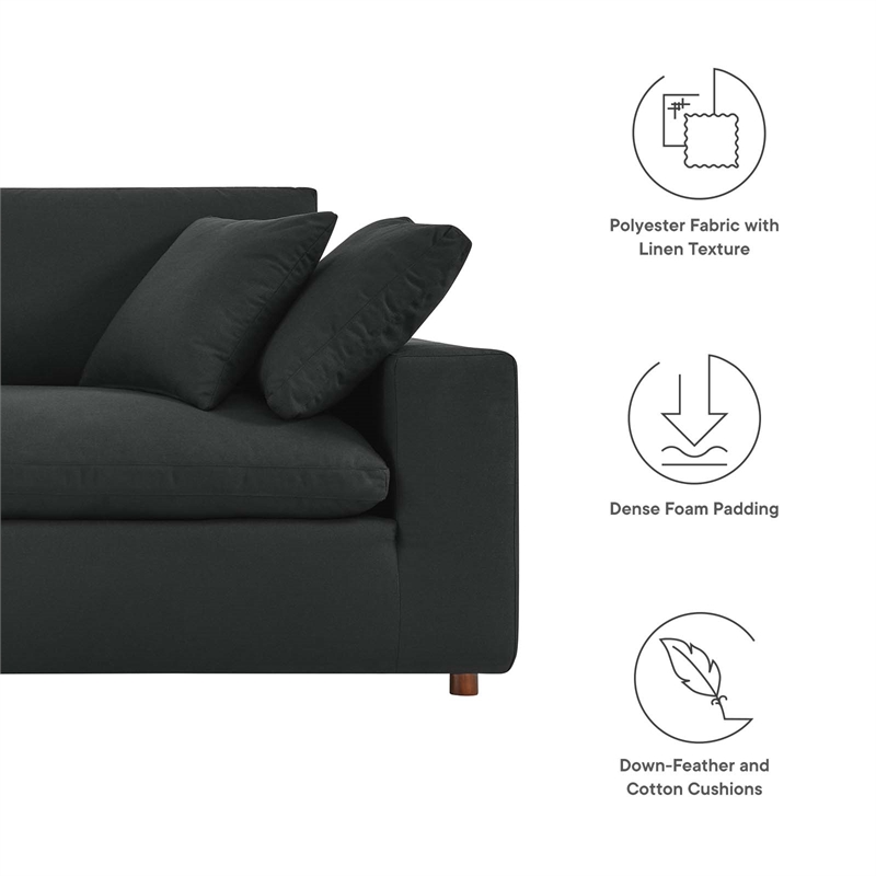 Modway Commix Upholstered Modern Fabric & Wood Sofa in Black