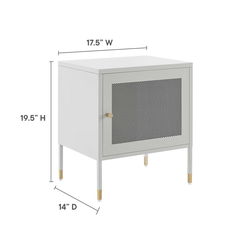 Modway Covelo Metal Nightstand with Adjustable Foot Pads in Light Gray