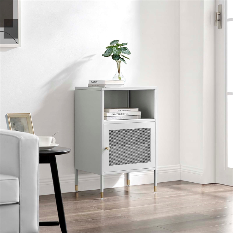 Modway Covelo Metal Side Table with Adjustable Foot Pads in Light Gray