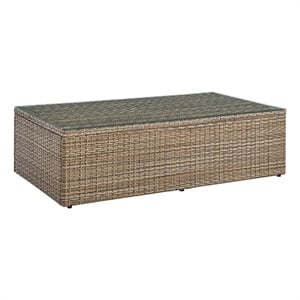 Modway Convene Outdoor Glass & Synthetic Rattan Coffee Table in Brown