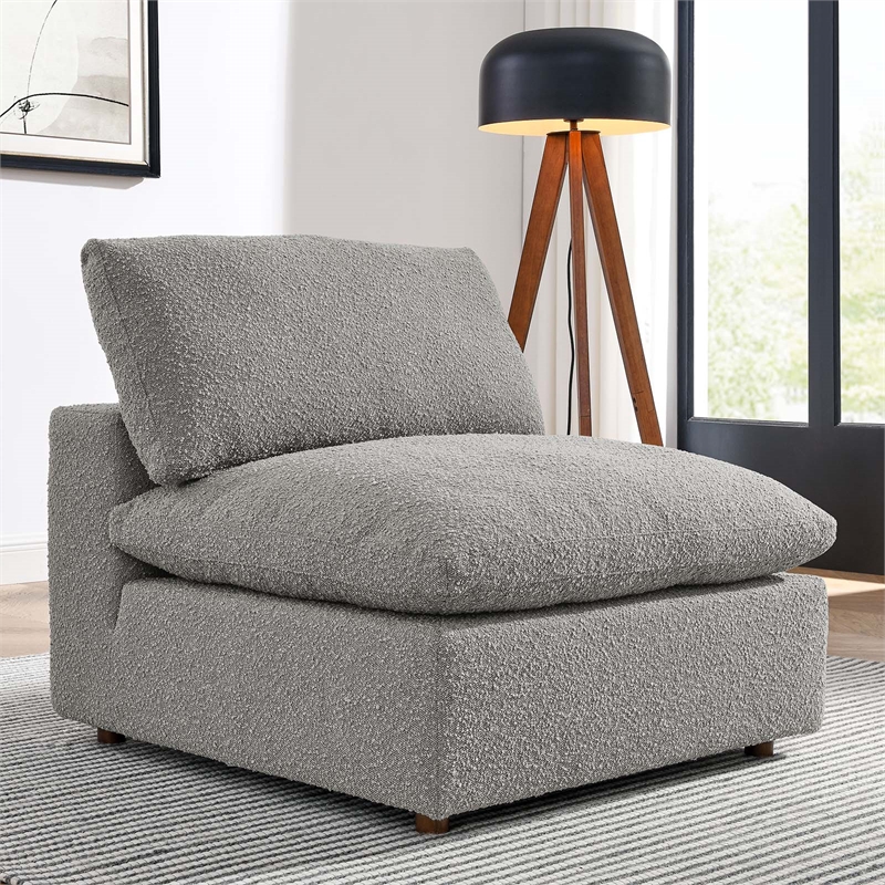 Modway Commix Upholstered Boucle Fabric Armless Chair in Light Gray
