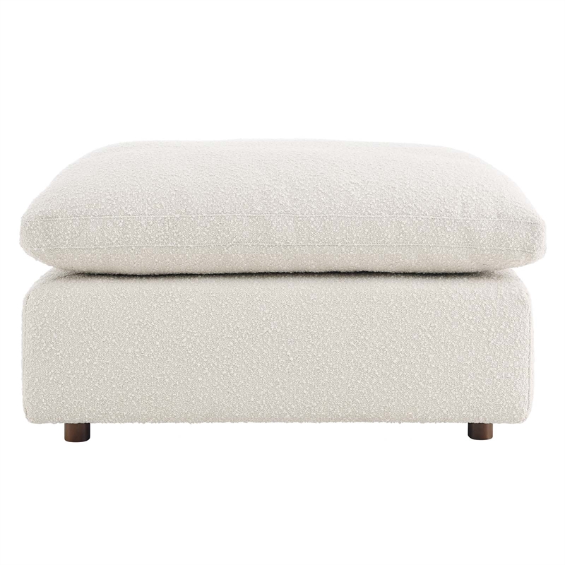 Modway Commix Upholstered Boucle Fabric & Solid Wood Ottoman in Ivory