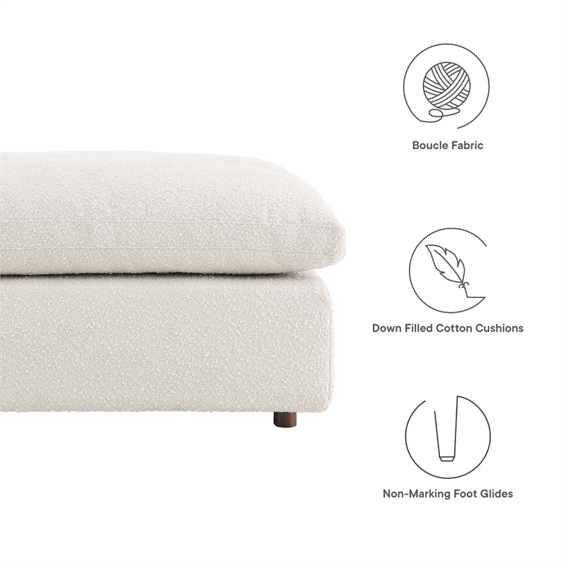Modway Commix Upholstered Boucle Fabric & Solid Wood Ottoman in Ivory