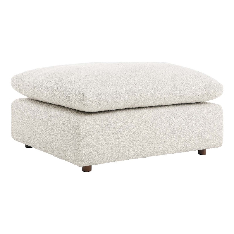 Modway Commix Upholstered Boucle Fabric & Solid Wood Ottoman in Ivory